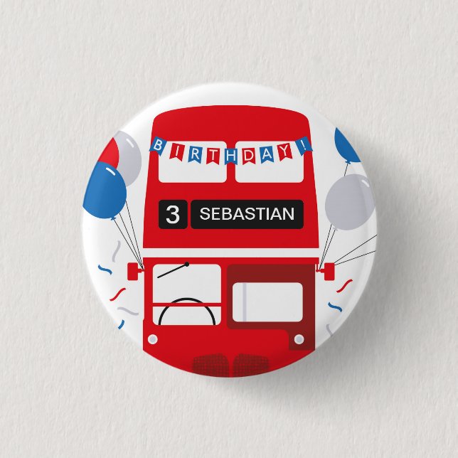Badge d'anniversaire personnalisé London Red Bus (Devant)