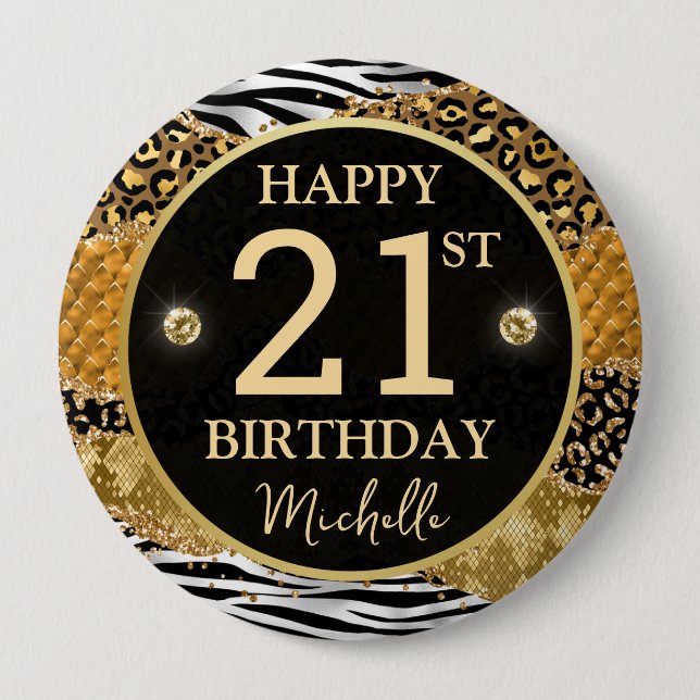 Badge d'anniversaire Zèbre Léopard Safari Agate (Devant)