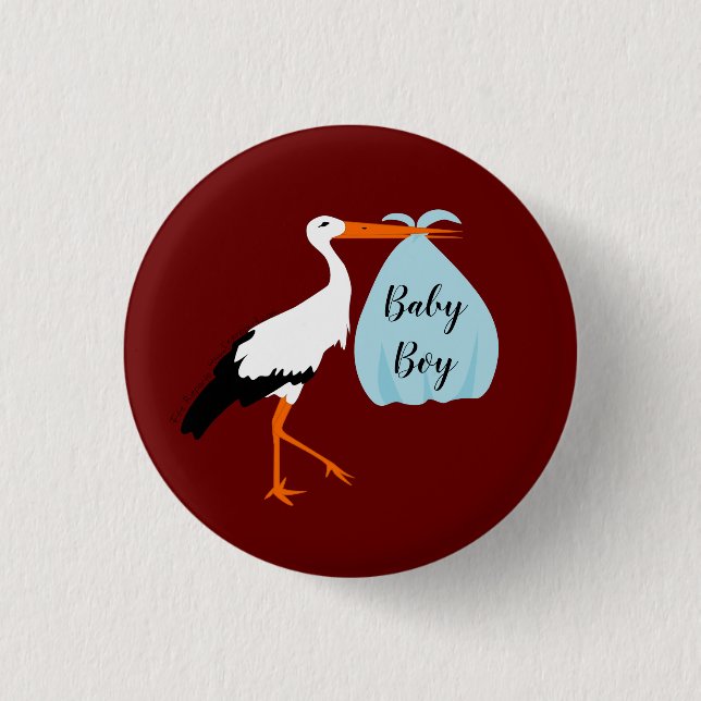 Badge d'annonce d'arrivée de Bébé avec une cigogne 1 Inch Round Button (Front)