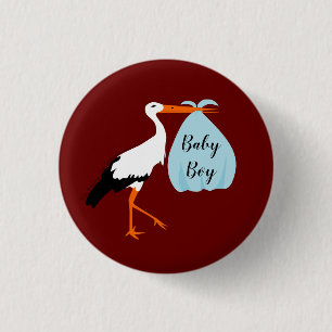 Badge d'annonce d'arrivée de Bébé avec une cigogne 1 Inch Round Button