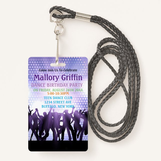 Badge Danse violette moderne fête d'anniversaire (Devant avec lanière)