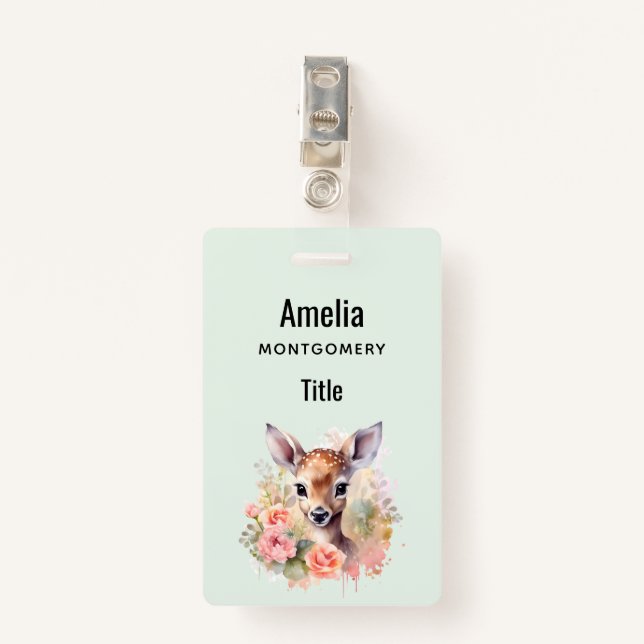 Badge De Beaux Cerfs Entourés De Roses (Devant avec clip)