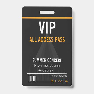Badge de concert VIP avec accès total et code QR