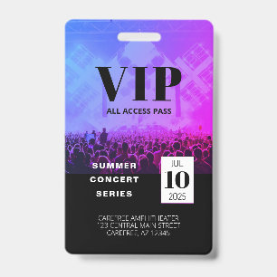 Badge de concert VIP tout accès personnalisé