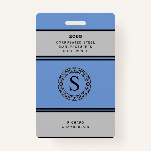 Badge de conférence bleu et gris avec logo (Devant)