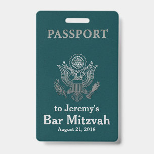 Badge de fête de Bar Mitzvah passeport sarcelle et