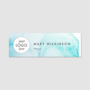 Badge de fond aquarelle bleu aqua