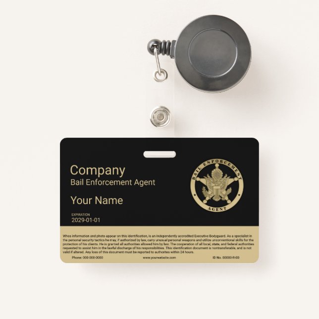 Badge de l'agent d'exécution de la caution (Front with Retractable)
