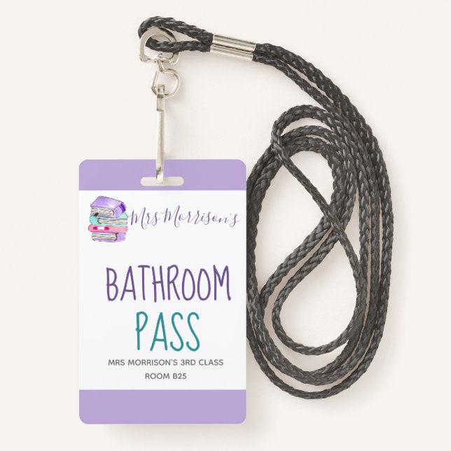 Badge de laissez-passer de salle de bain violet po (Devant avec lanière)