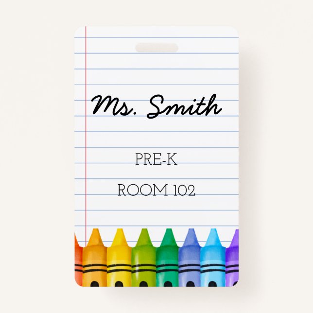 Badge de l'enseignant de garderie pré-K avec Crayo (Devant)