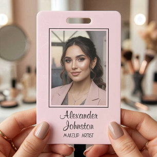 Badge de Maquillage Employée Portrait Rose Pâle