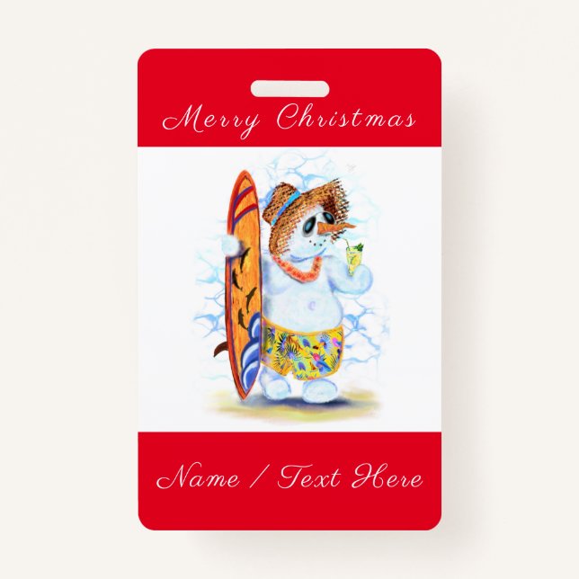 Badge de Noël drôle avec Snowman Surfer (Devant)