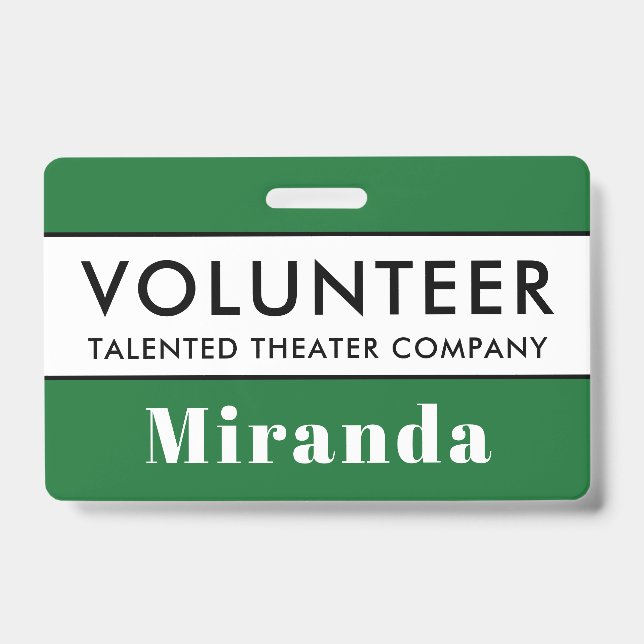 Badge de nom de bénévole vert professionnel (Avant)