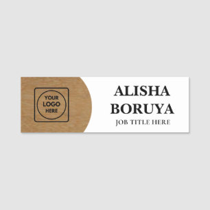 Badge de nom de logo en bois marron