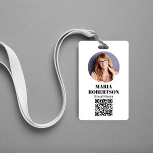 Badge de nom d'employé minimaliste avec code QR ph