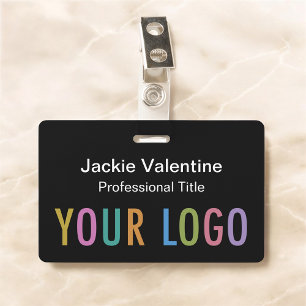 Badge de nom en PVC noir avec cordon ou bobine
