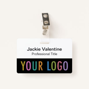 Badge de nom en PVC noir avec cordon ou bobine