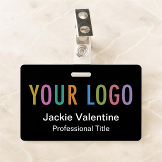 Badge de nom en PVC noir avec logo Clip Reel Lanya