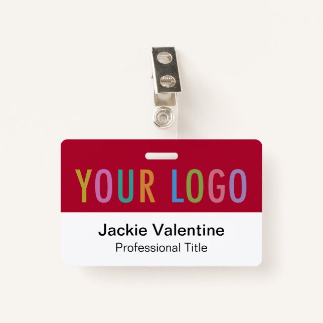 Badge de nom en PVC rouge foncé avec canne à clip  (Devant avec clip)