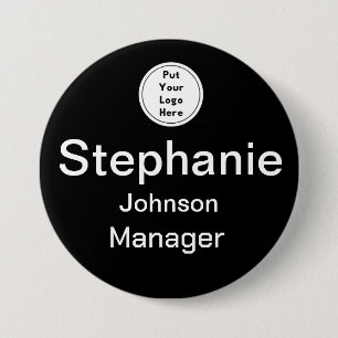 Badge de nom personnalisé rond en noir avec logo d