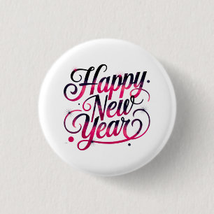 Badge de Nouvel An 2026 rose et noir à script