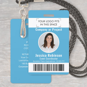 Badge de photo d'employé Code-barres Logo Bleu Pas