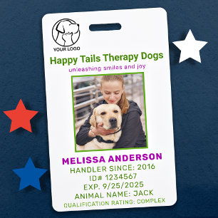 Badge de photo d'identification pour chien de thér