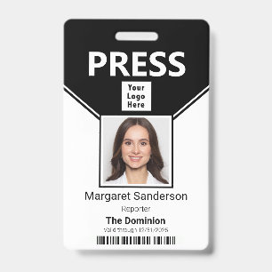 Badge de presse avec logo, photo et code-barres