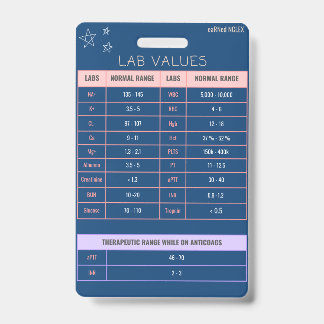 Badge de référence rapide des valeurs de laboratoi
