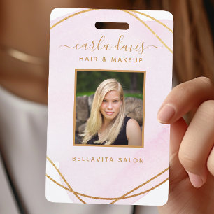 Badge de salon Cercle Or Aquarelle Rose Signature