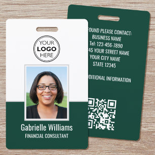 Badge de sécurité vert QR pour employé avec photo