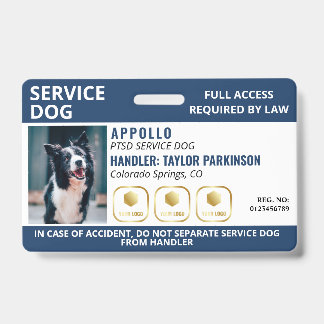 Badge de service pour chien de service Navy White