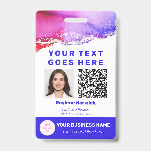 Badge de travail Photo ID Code QR Rose Violet