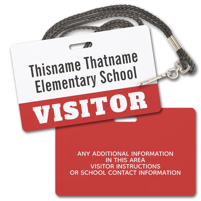 Badge de visiteur - Ecoles parents - PEUT MODIFIER (Visitor Badge for a School or other institution. Customize with the business name and other info.)