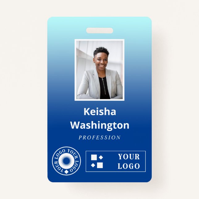Badge Dégradé bleu Ajouter deux logos ID employé (Devant)
