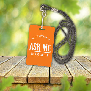 Badge « Demandez-moi, je suis bénévole » Orange