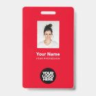Badge d'employé entièrement rouge avec photo, code