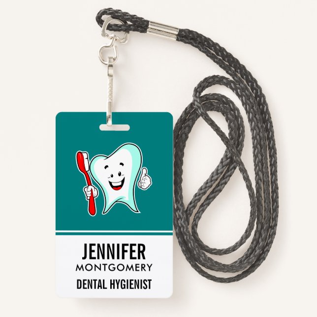 Badge Dental Care Happy Tooth (Derrière avec lanière)