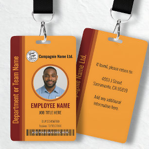 Badge d'entreprise personnalisable Orange avec pho