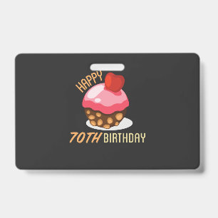 Badge Design de 70e anniversaire mignon avec gâteau au c