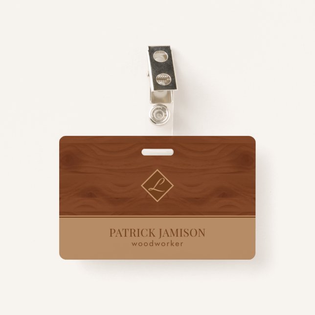 Badge Design en bois Brown et beige (Devant avec clip)