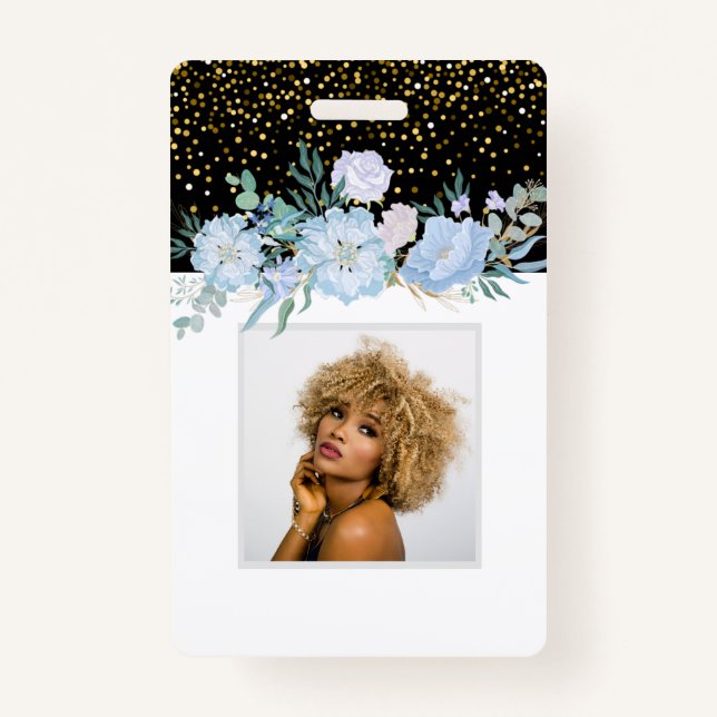 Badge Design Own Blue Floral Business ou Event Stationer (Devant)