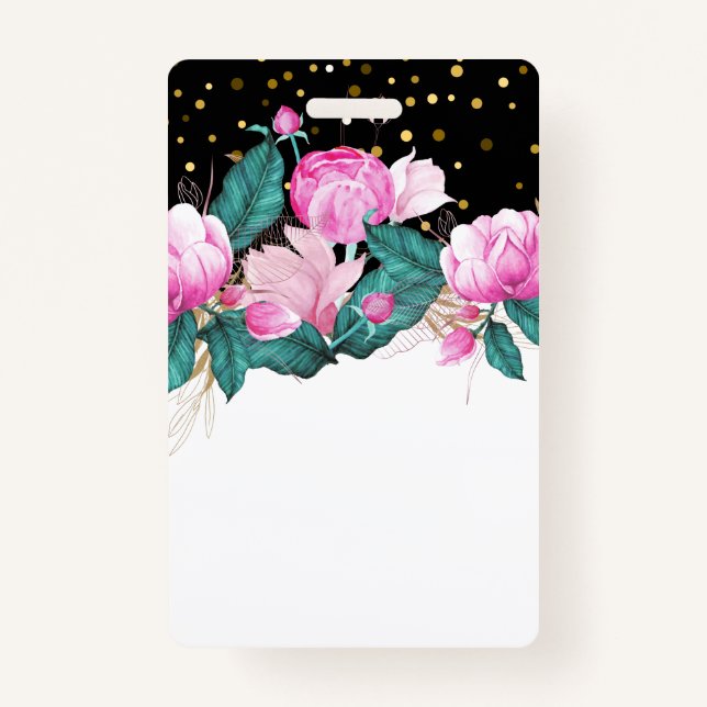 Badge Design Propre rose Floral Événement Business Papet (Devant)