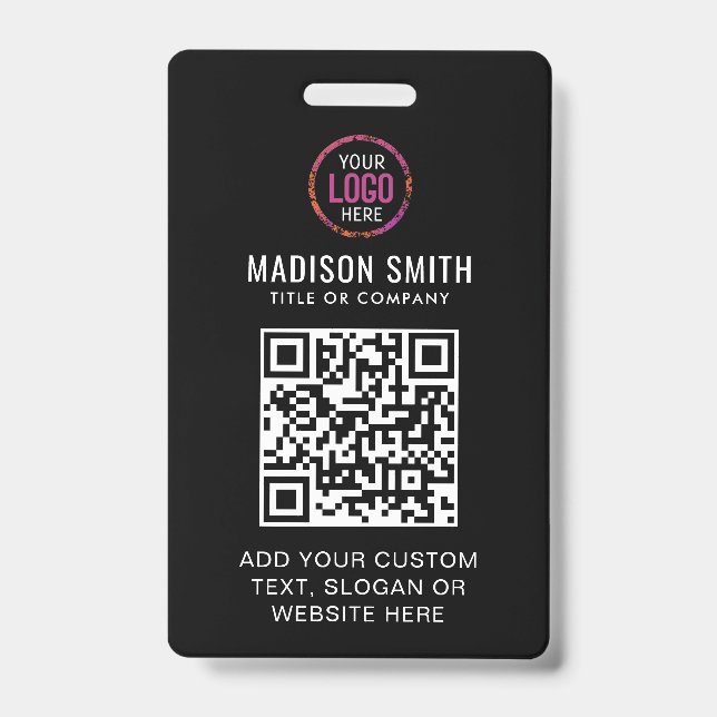 Badge d'événement de logo noir moderne Code QR (Avant)