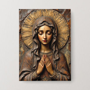Badge Dévotion sculptée Marie en bois
