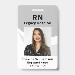 Badge d'ID Médicale gris professionnel avec code b