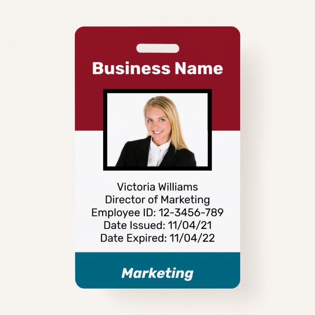 Badge d'ID photo d'employé personnalisé Choisir le (Devant)