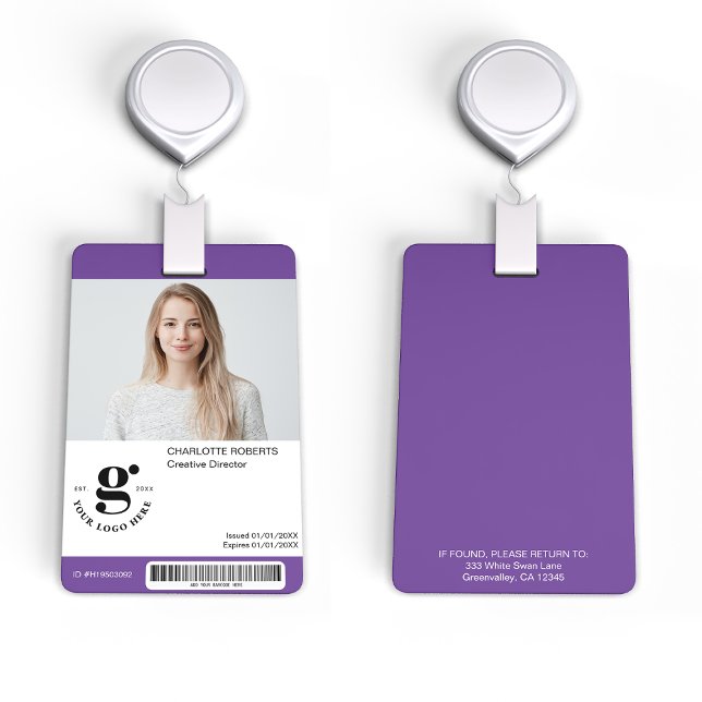 Badge d'ID photo violet avec code barre (Créateur téléchargé)