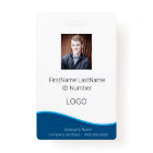 Badge d'ID professionnel bleu employé avec code ba