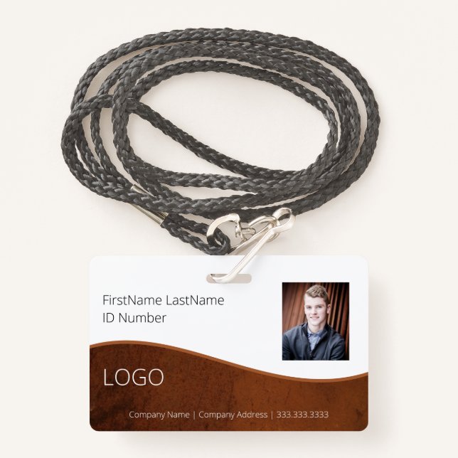 Badge d'ID professionnel Brown avec code barre (Devant avec lanière)